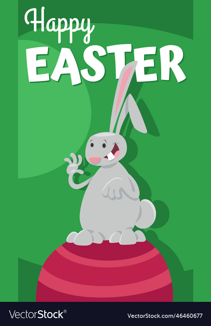 Cartoon easter bunny on painted egg greeting card Vector Image