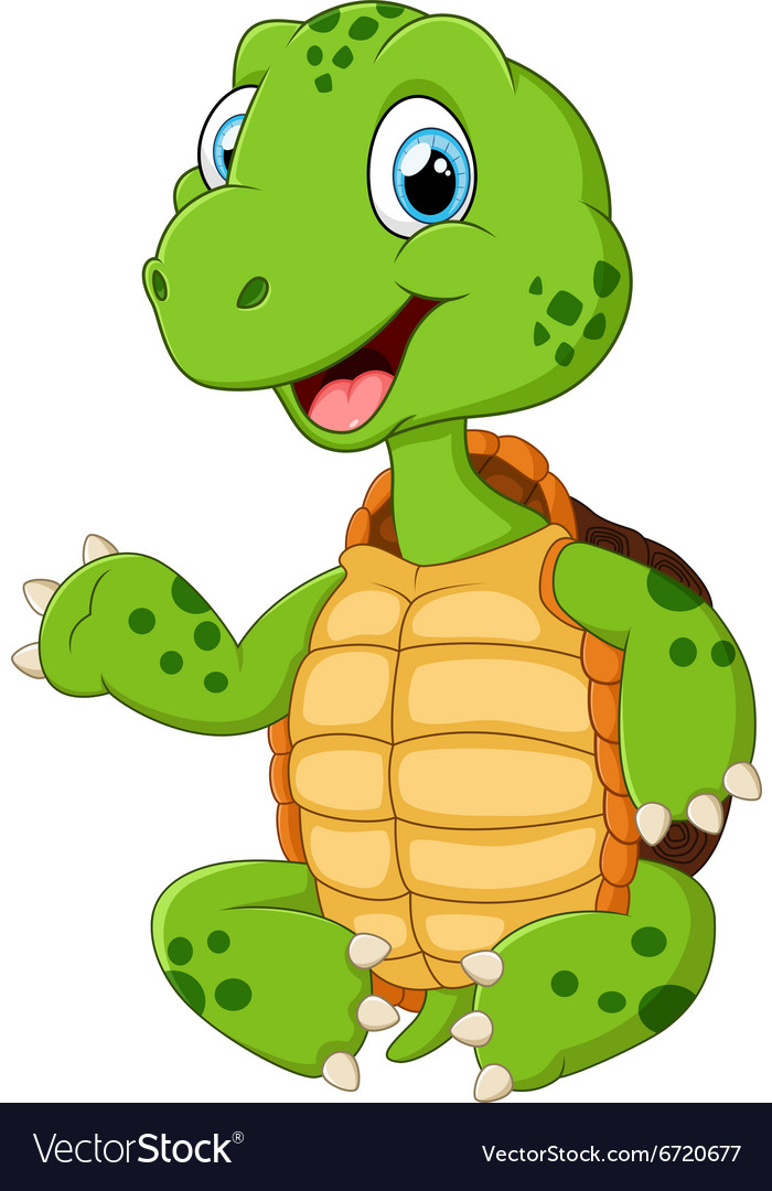 Cute green waving turtle Royalty Free Vector Image