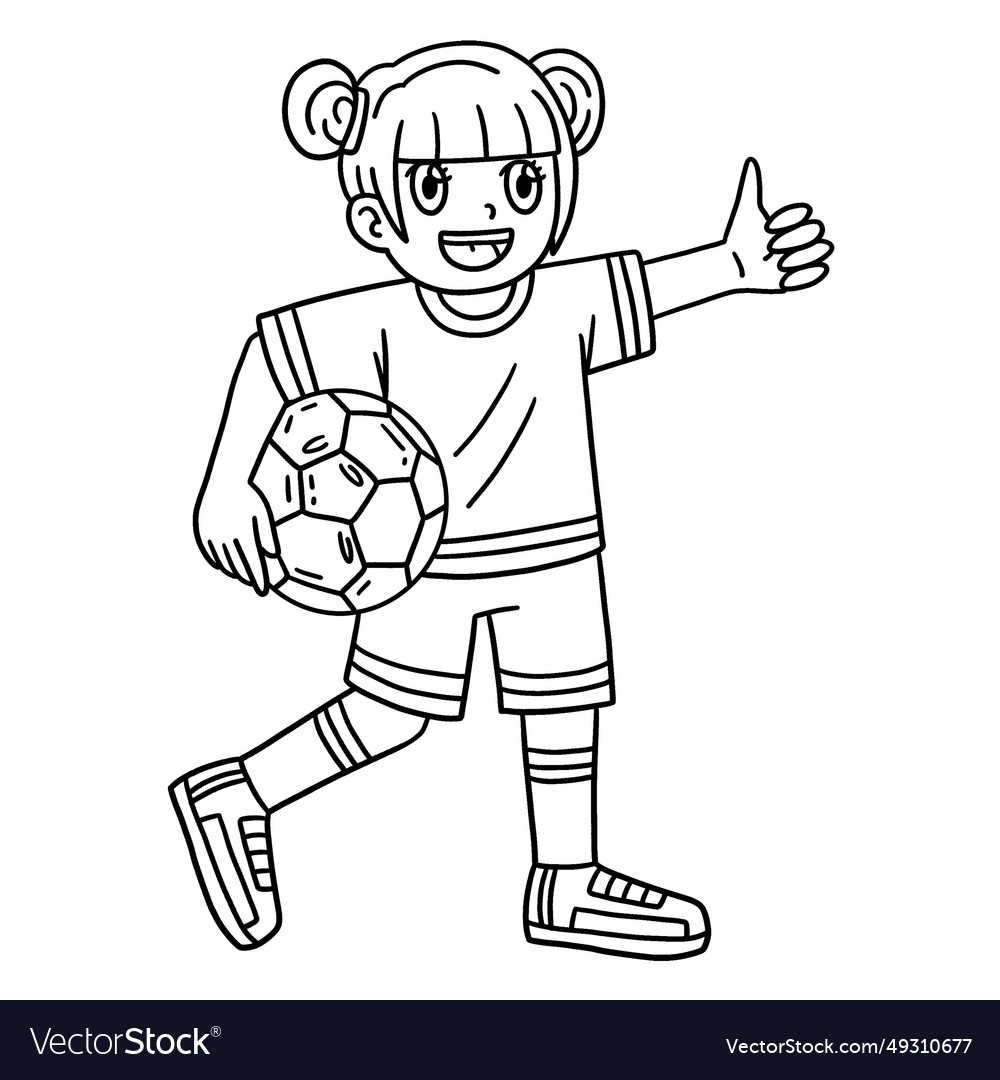 Girl holding soccer ball isolated coloring page Vector Image