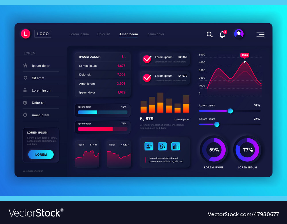 Neumorphic dashboard ui kit admin panel design Vector Image