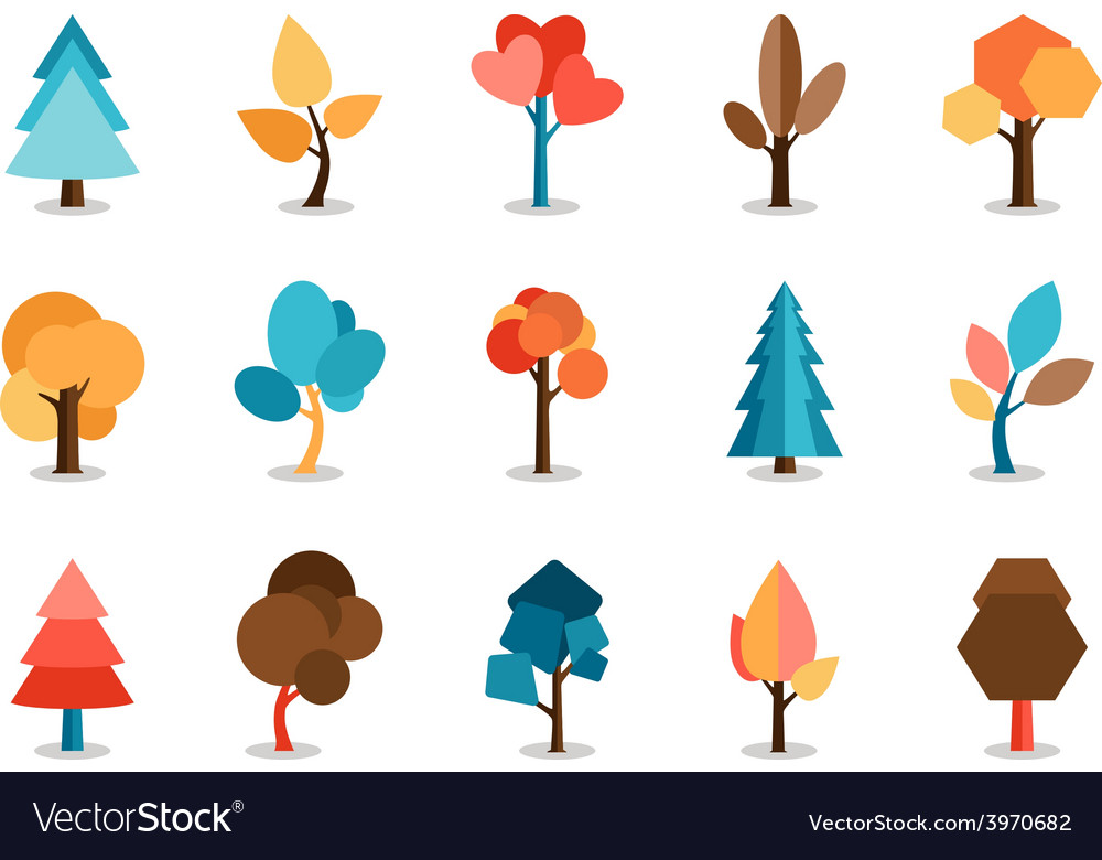 Colored tree icons set Royalty Free Vector Image