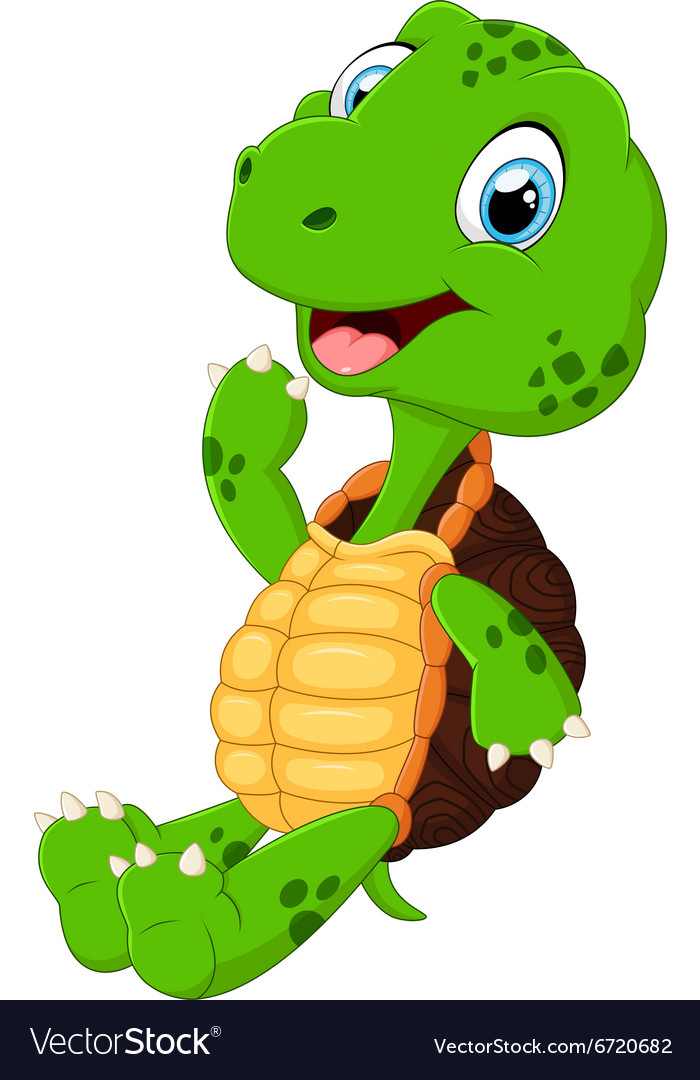 Cute green waving turtle Royalty Free Vector Image