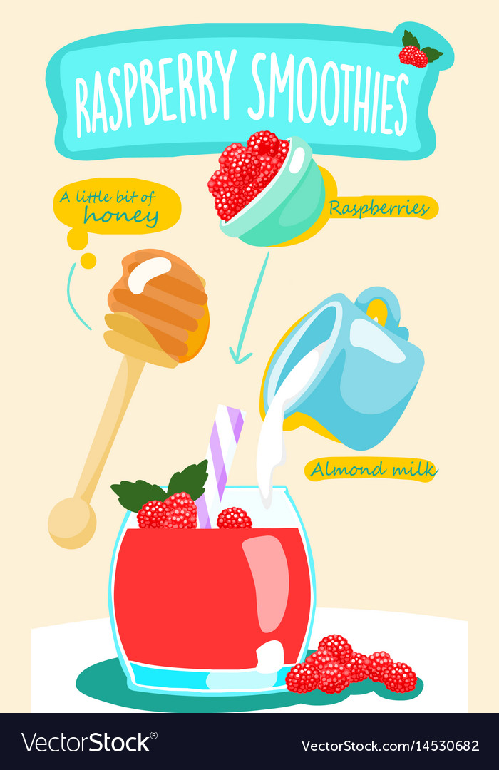 Raspberry smoothie with almond milk Royalty Free Vector