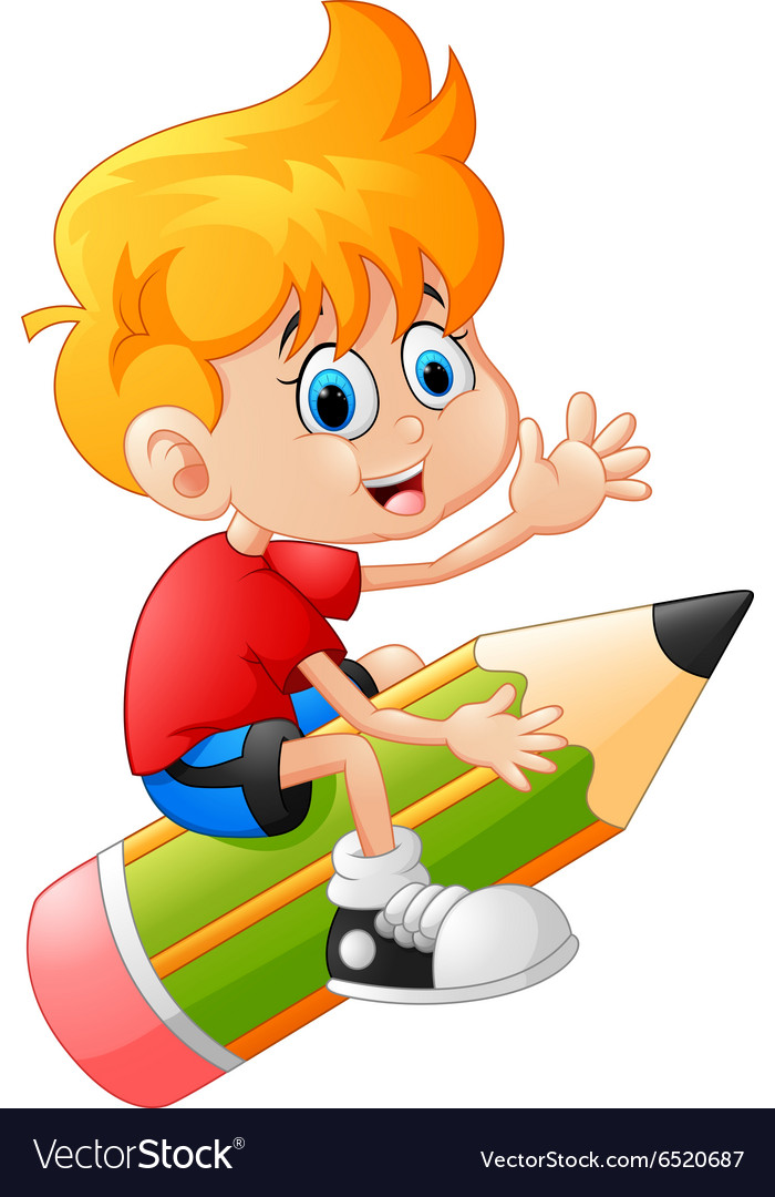 Boy riding the pencil Royalty Free Vector Image