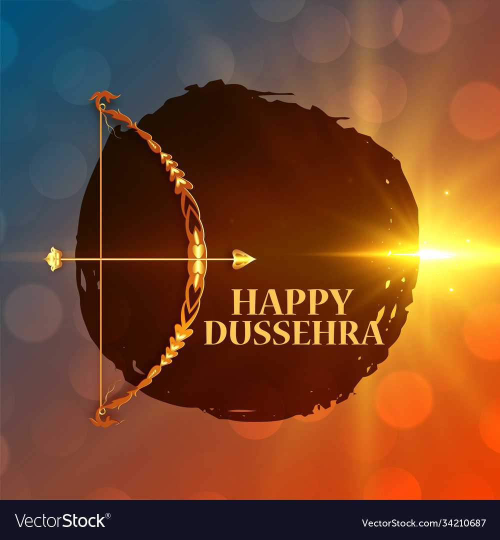 Happy dussehra wishes card with bow and arrow Vector Image