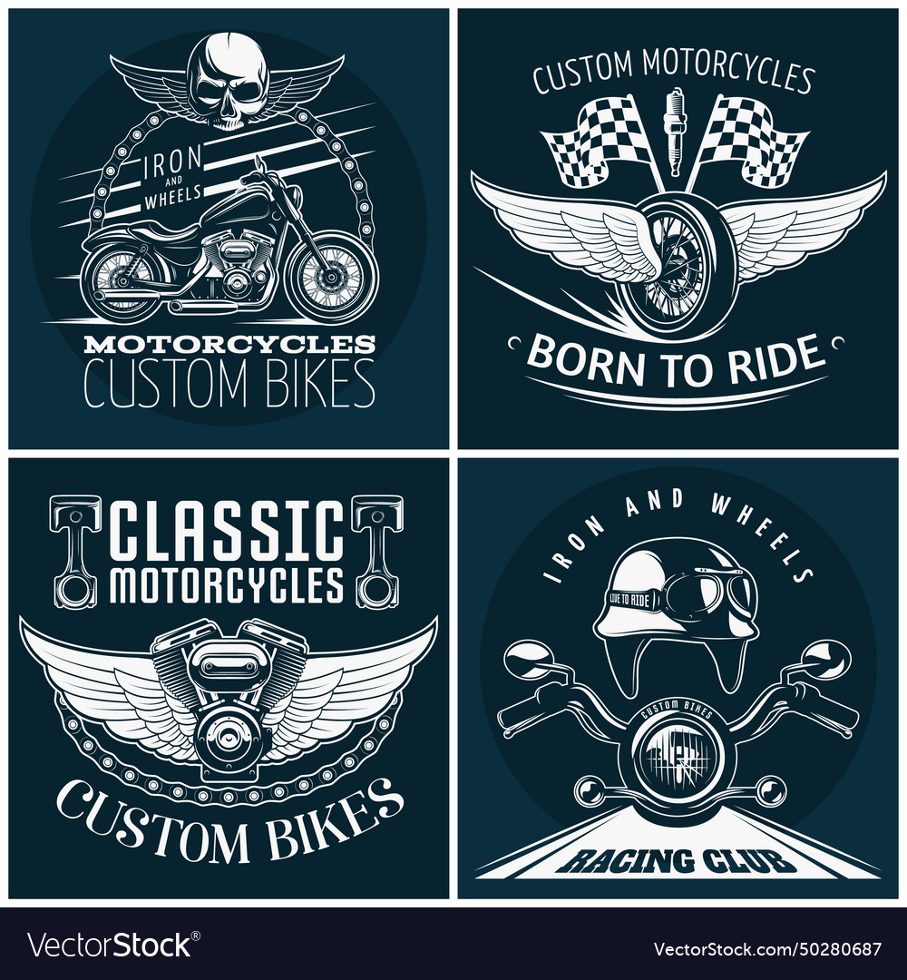 Motorcycle detailed emblem set Royalty Free Vector Image