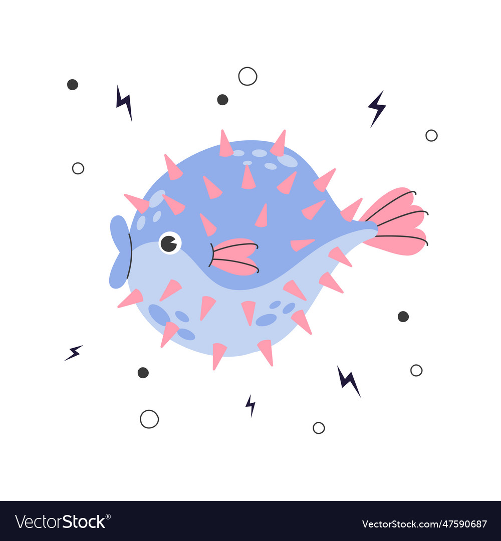 Poster with cute marine purple puffer fish Vector Image