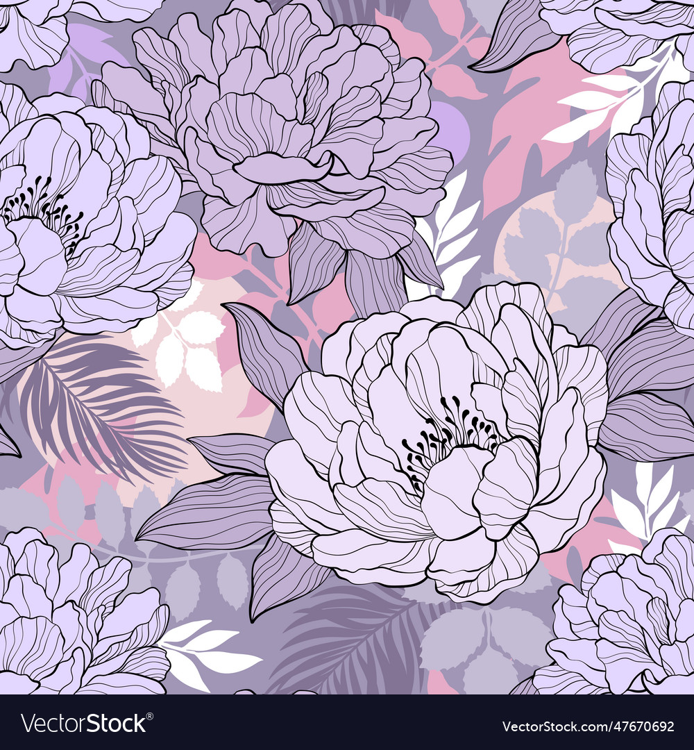 Abstract pattern with peony lilac pastel colors Vector Image