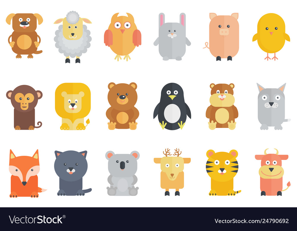 Cute cartoon animals collection flat Royalty Free Vector Cute cartoon animals collection flat Royalty Free Vector