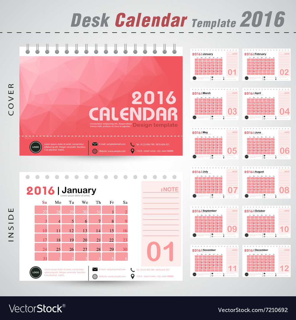 desk calendar 2016 design template royalty free vector image