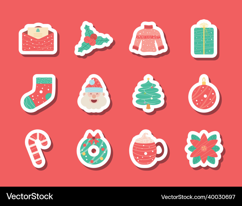 Christmas stickers icons Royalty Free Vector Image