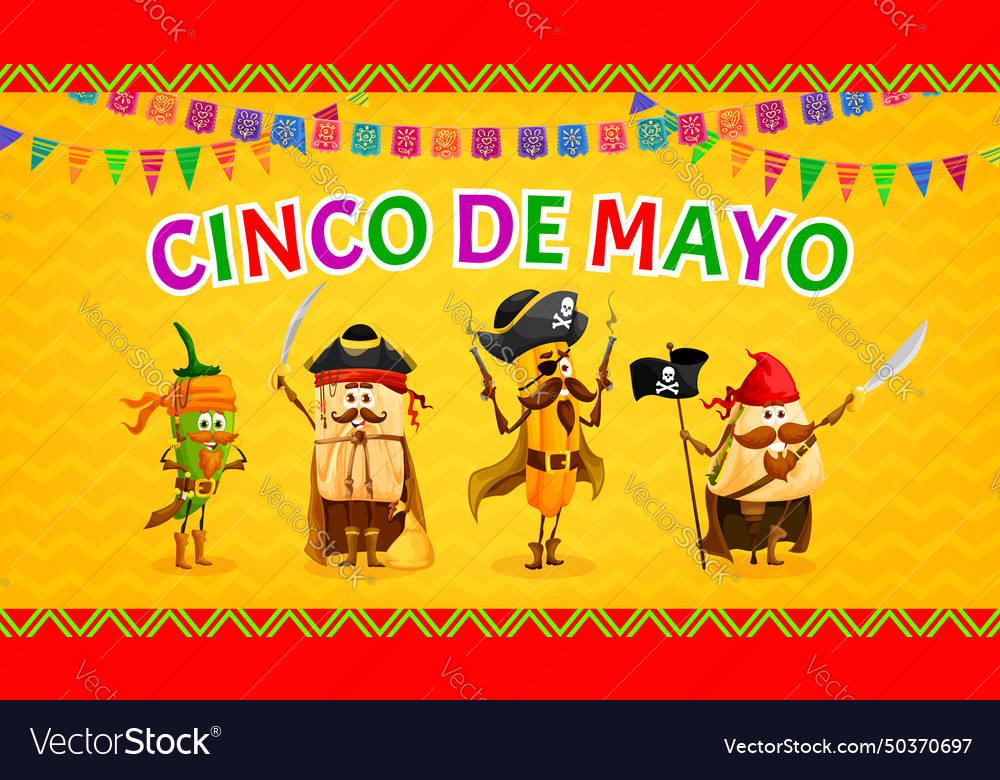 Cinco de mayo banner with tex mex cuisine pirates Vector Image