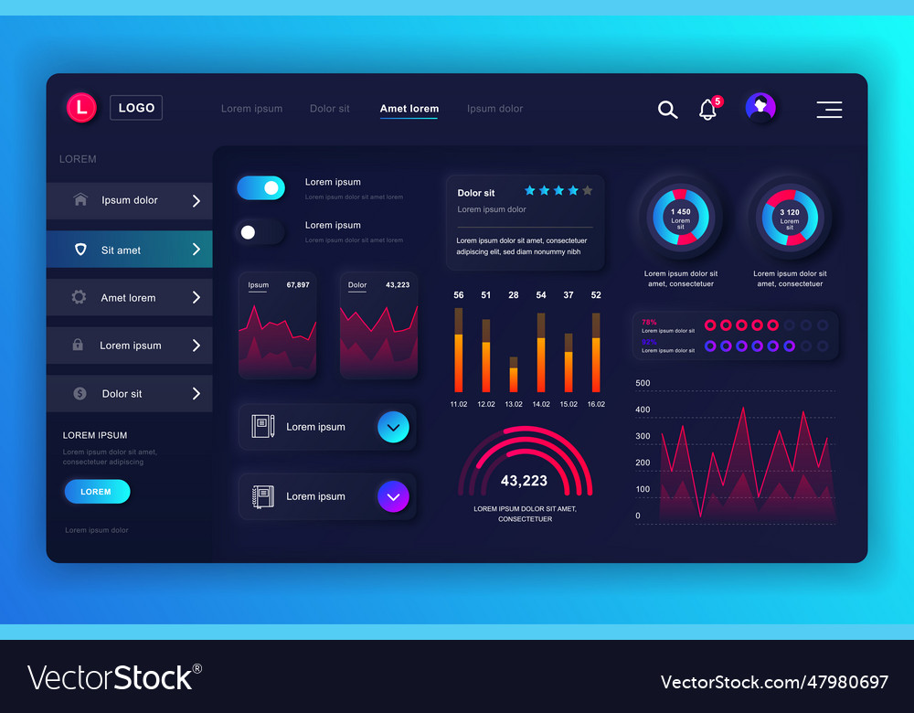 Neumorphic dashboard ui kit admin panel design Vector Image