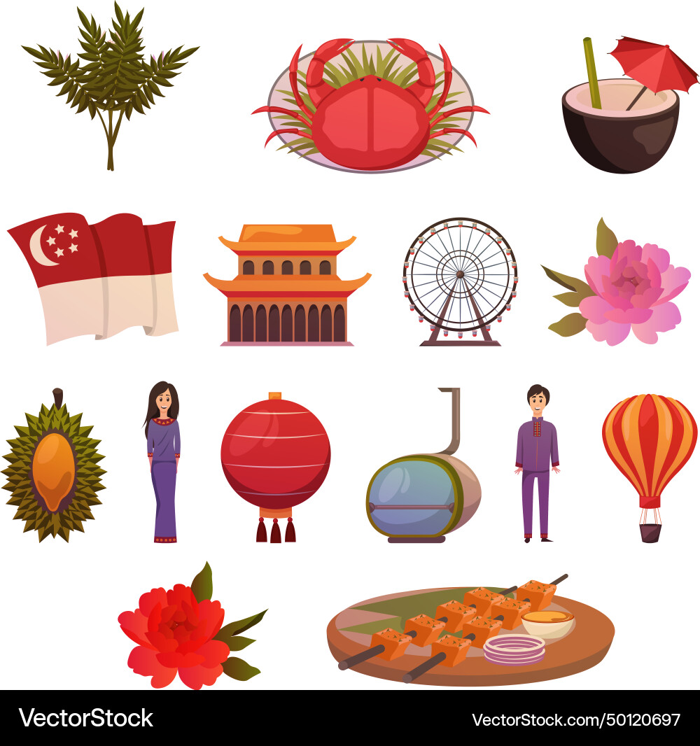 Singapore landmarks attractions icon set Vector Image