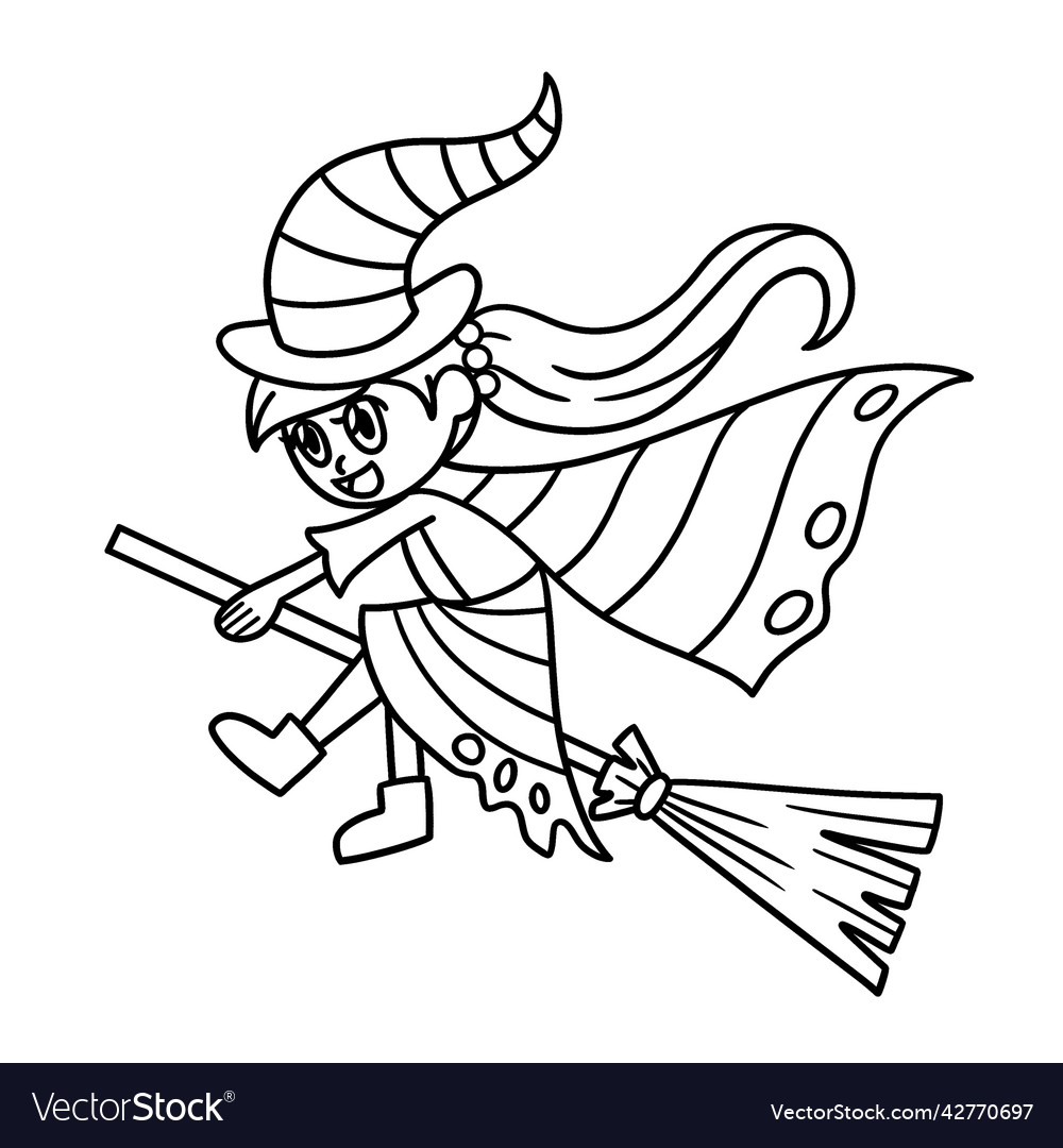 Witch riding on a broom halloween isolated page Vector Image