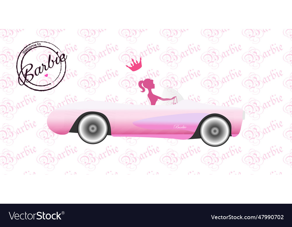 Barbie in the car on the background pattern Vector Image