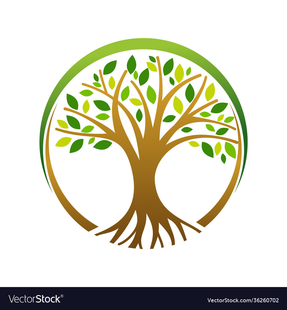 Colored tree in a circle Royalty Free Vector Image