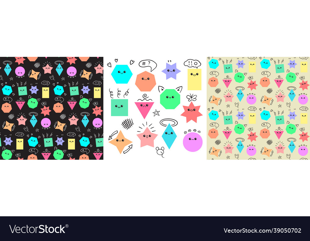 Emoji from geometric figures set and seamless Vector Image