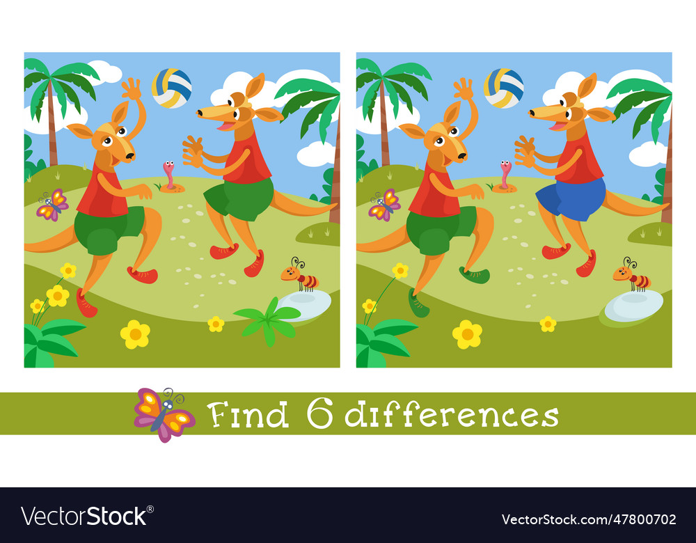 Find 6 differences puzzle game for children cute Vector Image