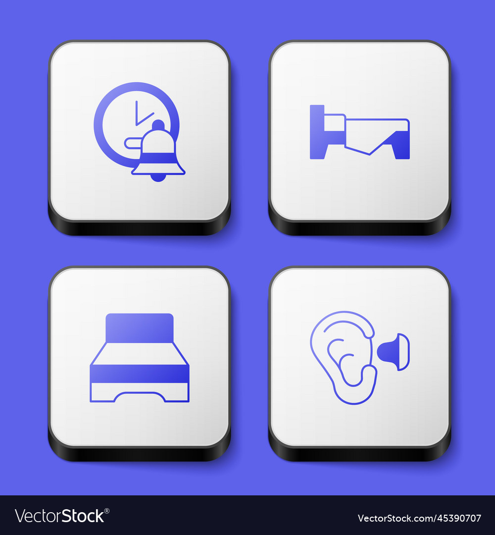 Set alarm clock bed big bed and earplugs and ear Vector Image