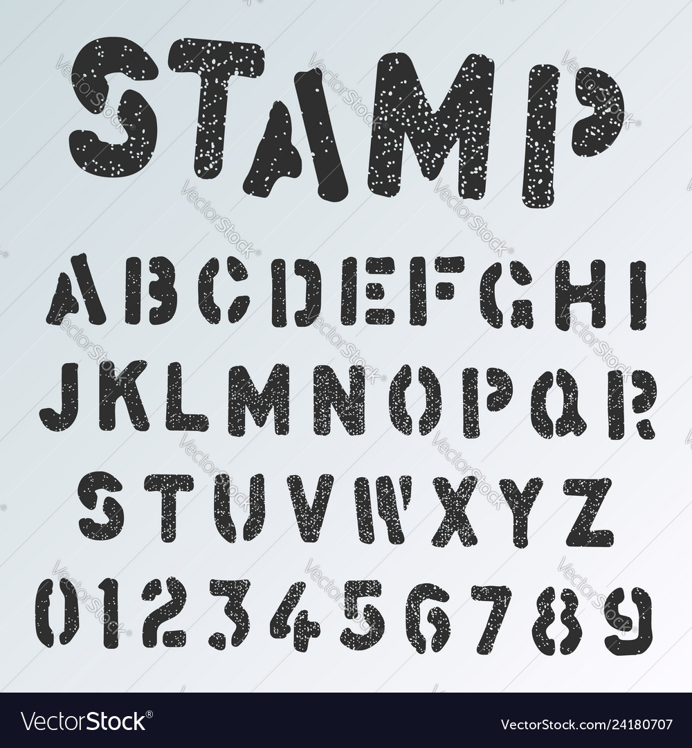 Stamp alphabet font template grunge letters and Vector Image