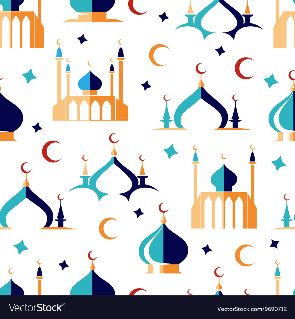 Arabian seamless pattern with moon and mosque
