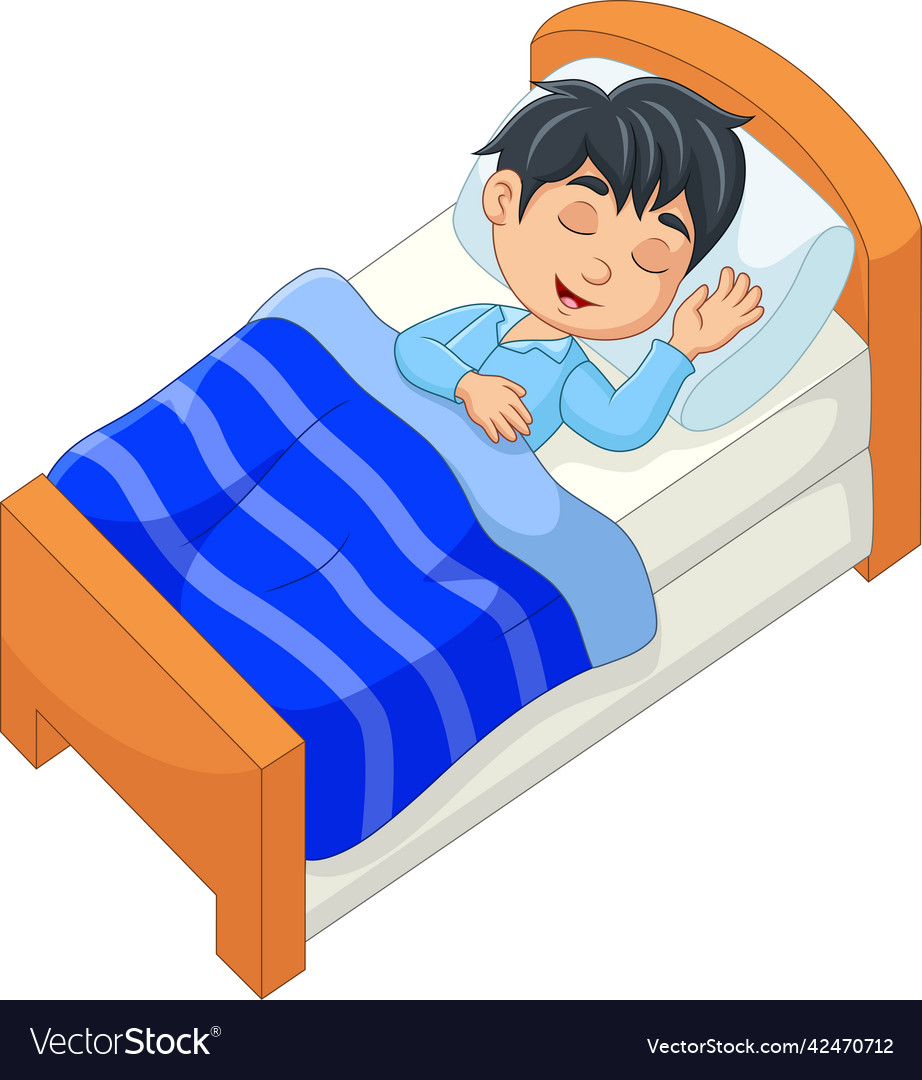 Cartoon Smile Little Boy Sleeping In The Bed Vector Image