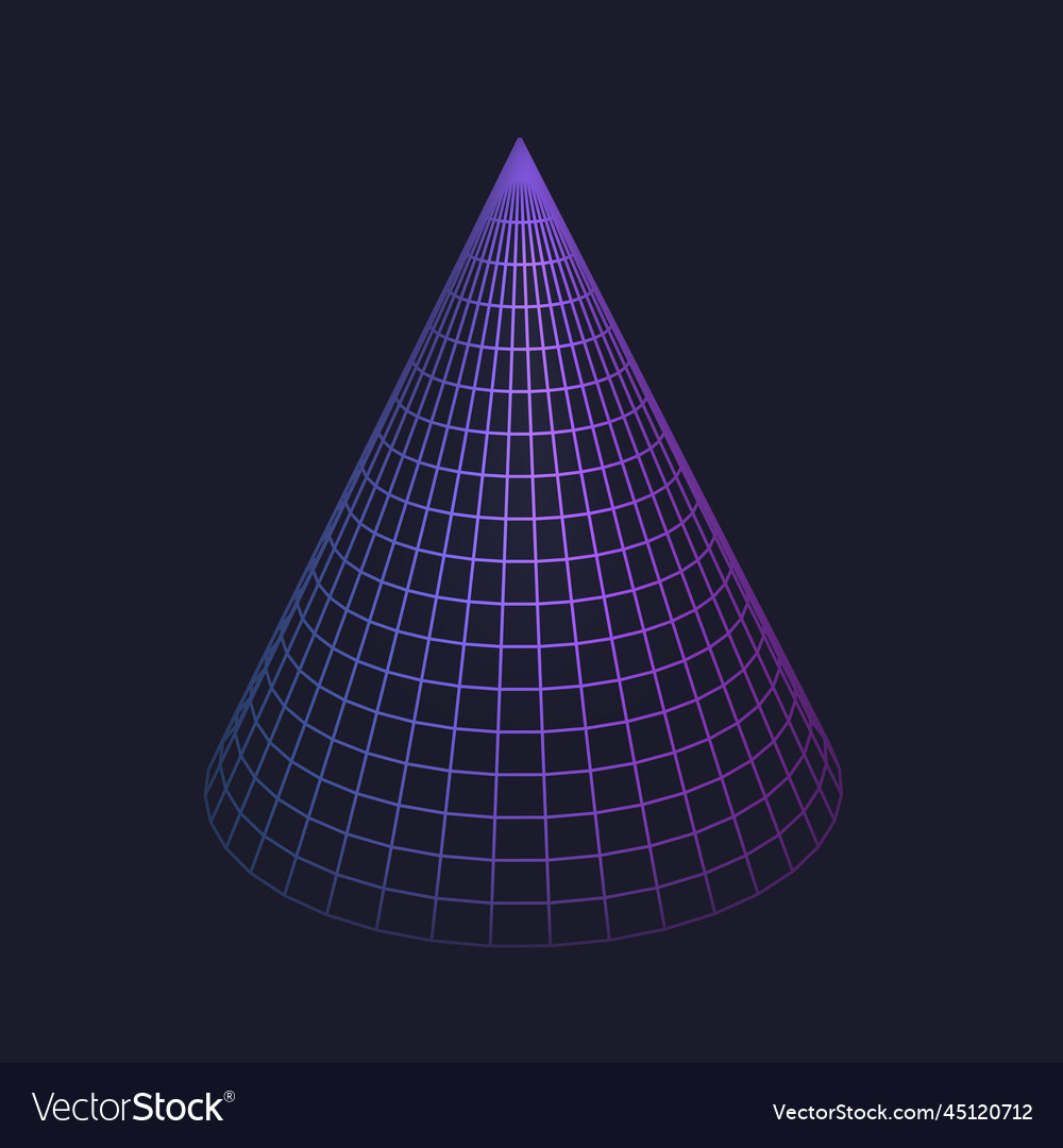 Cone shape figure low poly neon geometric Vector Image