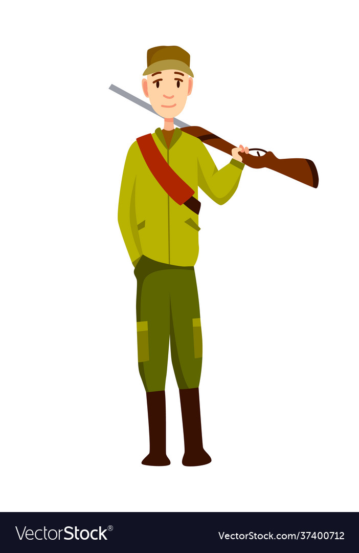 Hunter Character With Rifle Man With A Gun In Vector Image