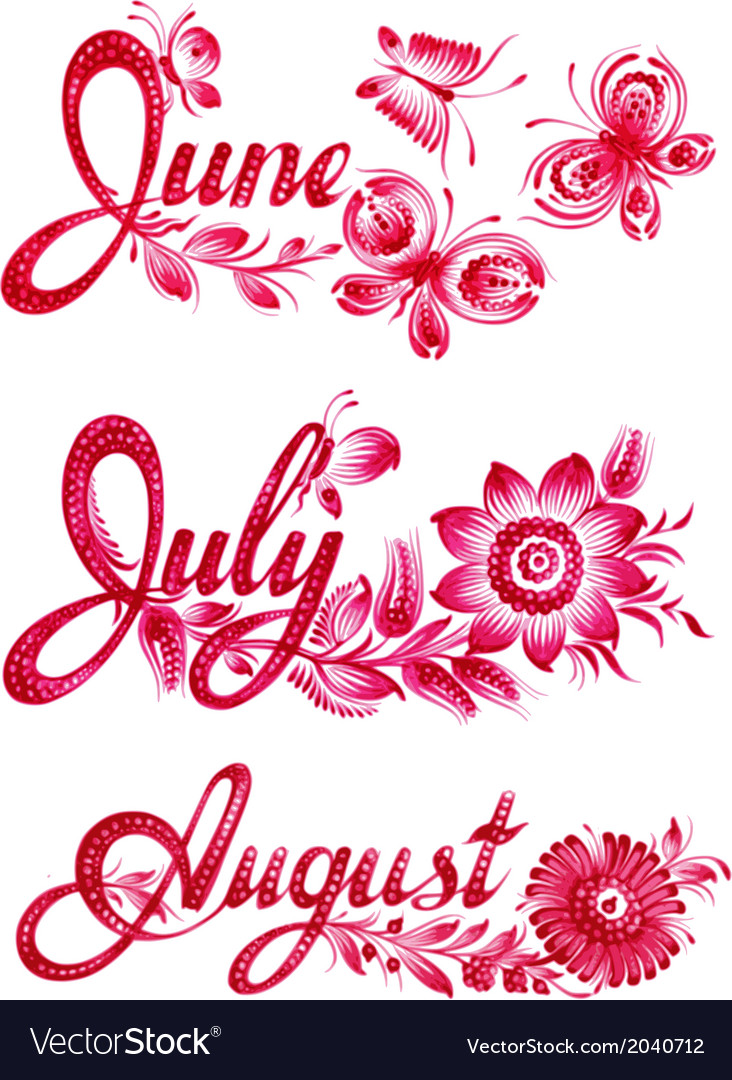 Set name of the month summer Royalty Free Vector Image
