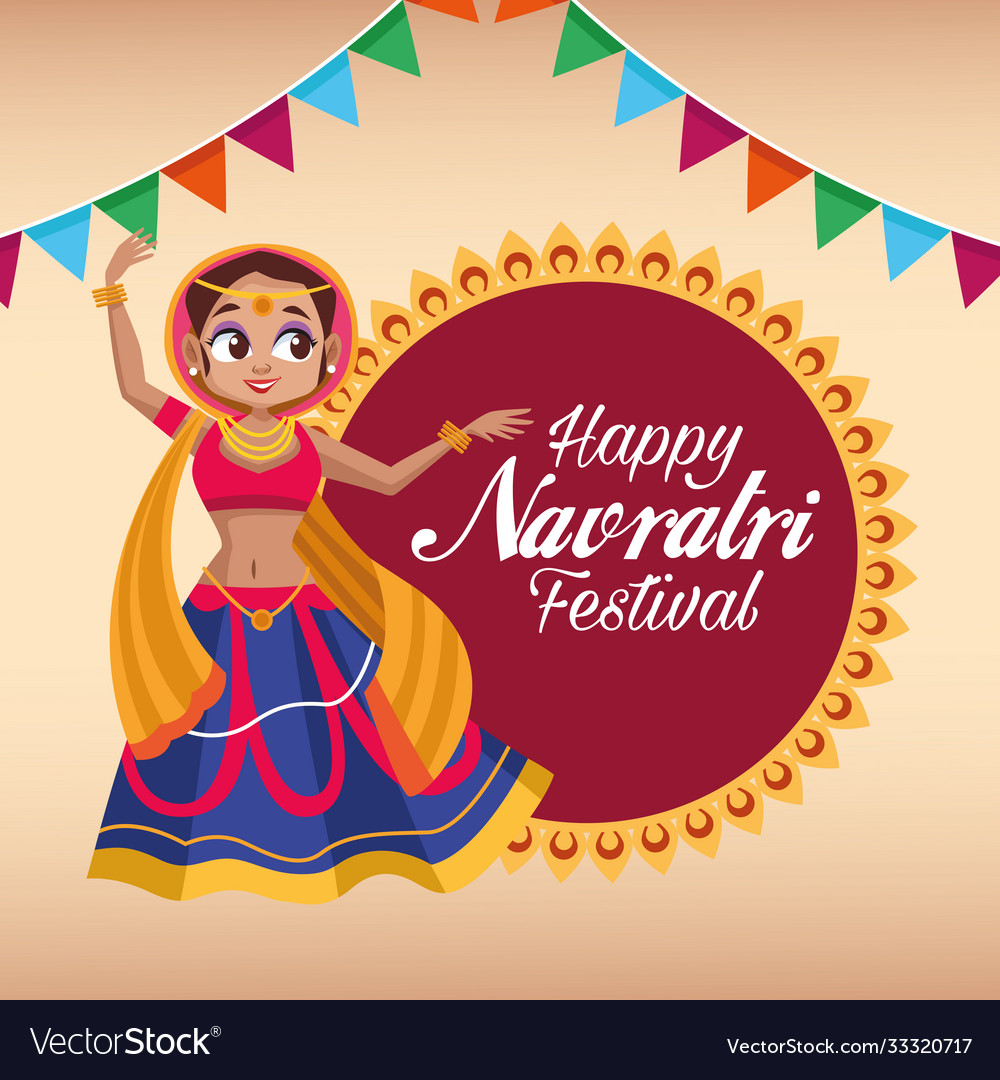 Happy navratri celebration card lettering Vector Image