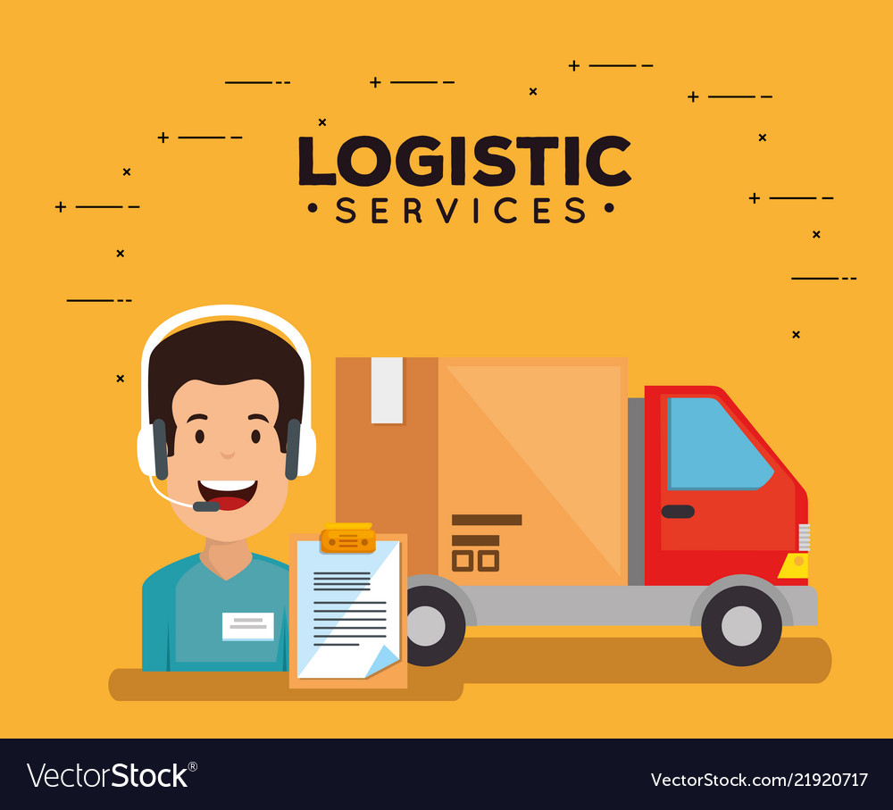 Logistic services with support agent Royalty Free Vector