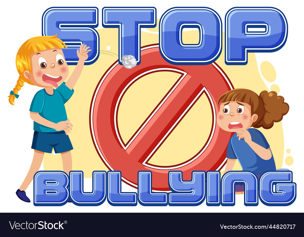 Stop bullying text with cartoon character Vector Image