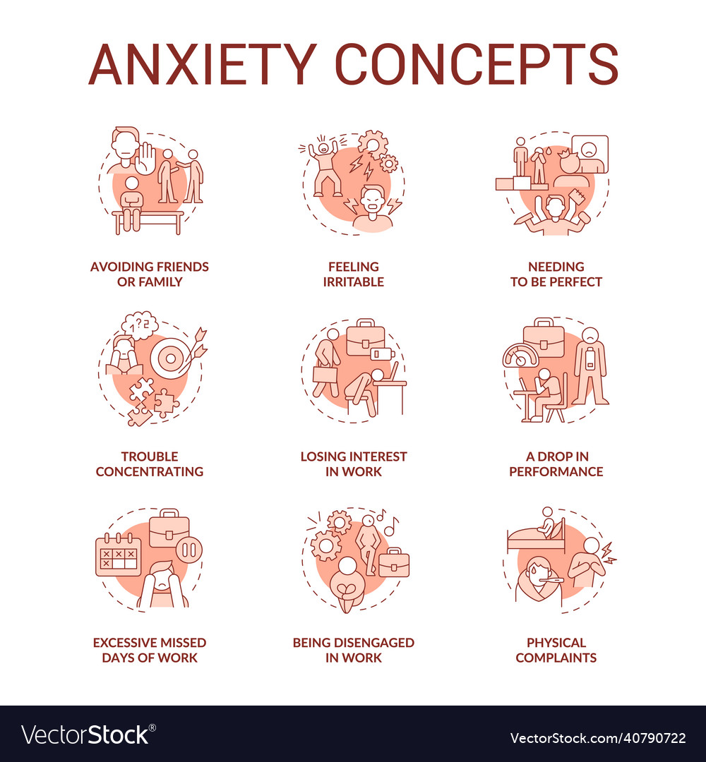 Anxiety terracotta concept icons set Royalty Free Vector