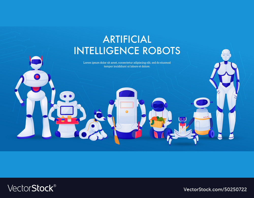 Artificial intelligence robots horizontal banner Vector Image