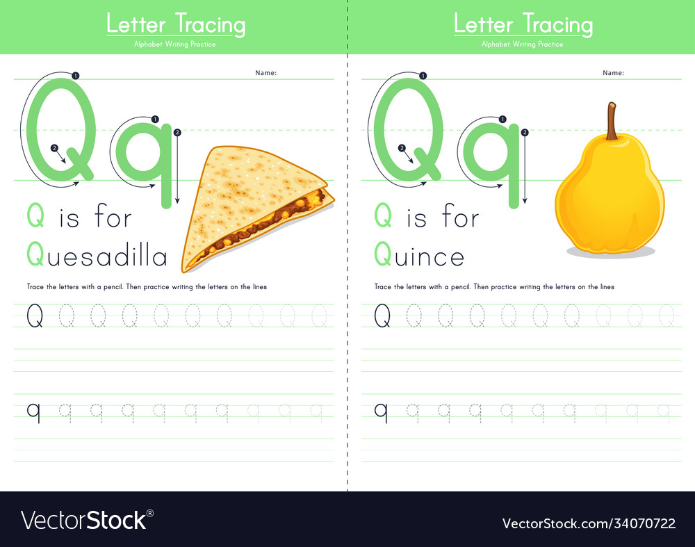 Q for quesadilla and for quince Royalty Free Vector Image