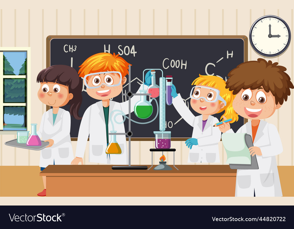 Student kids in science classroom Royalty Free Vector Image