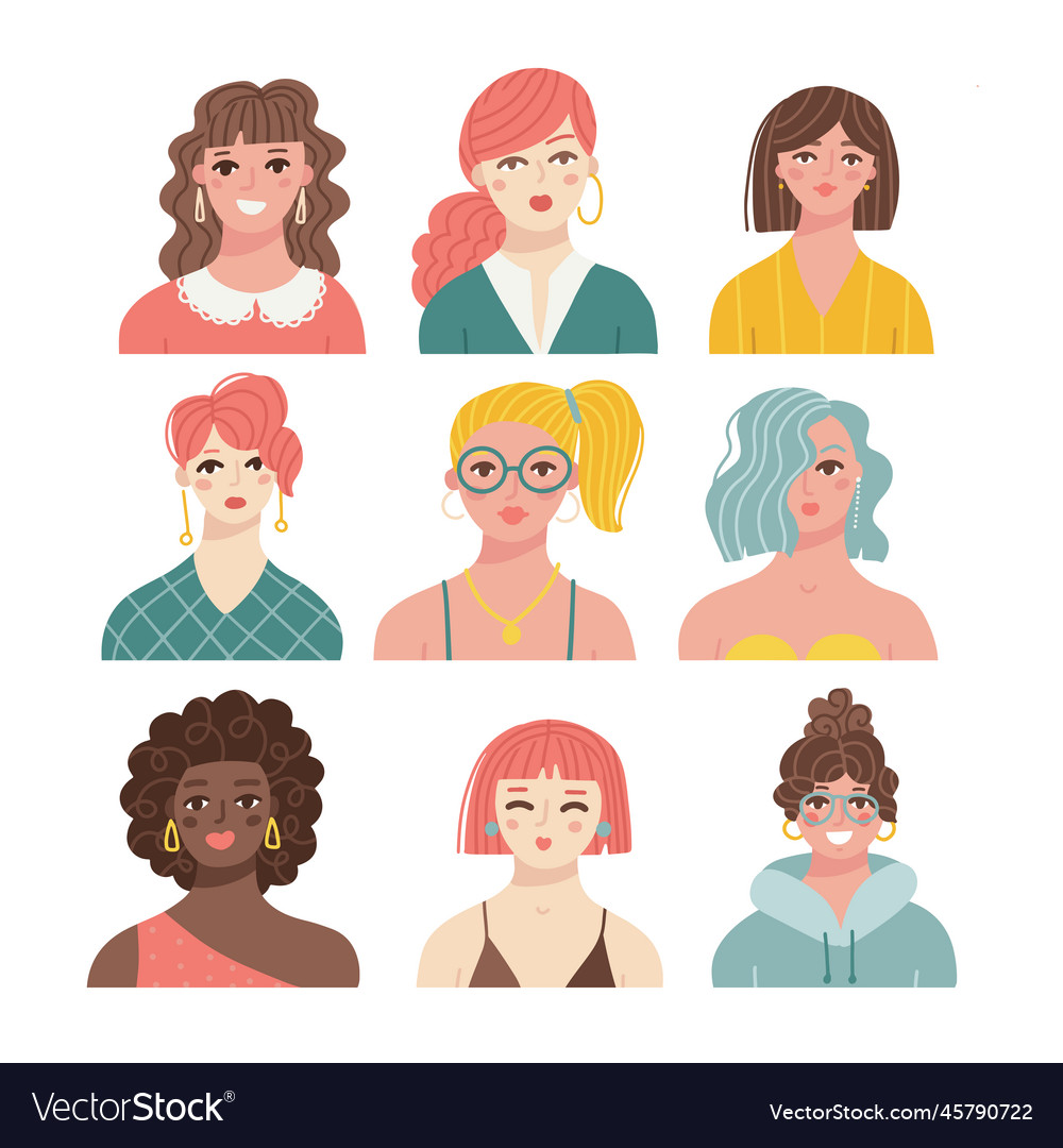 Weomen head portraits set diverse female faces Vector Image