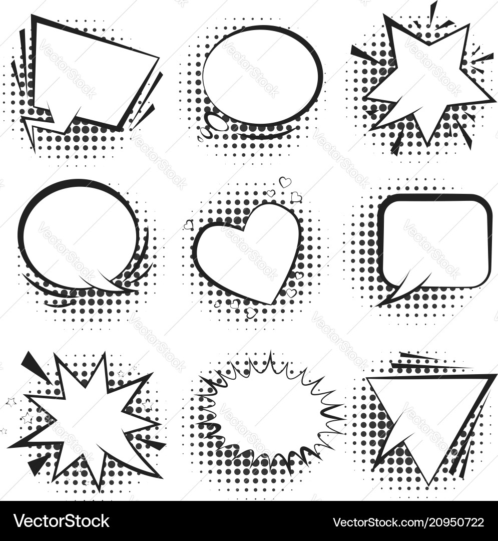White retro comic speech bubbles with halftone Vector Image