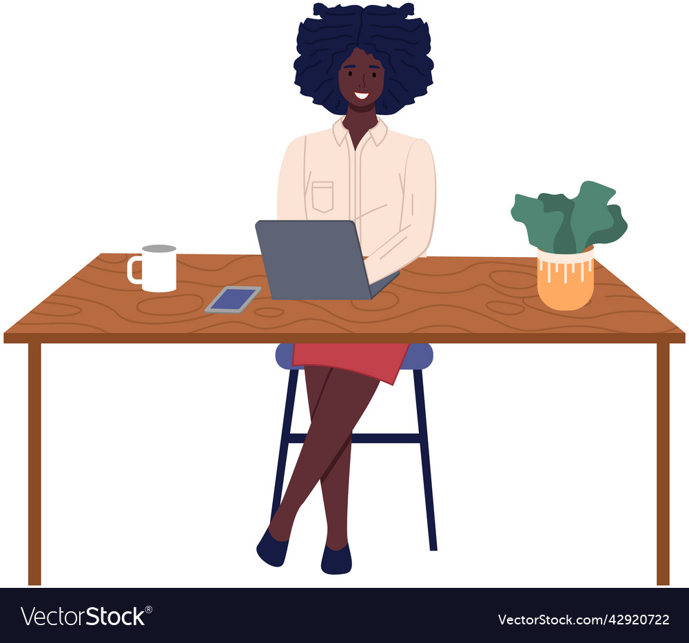 Workplace of african woman working from office Vector Image