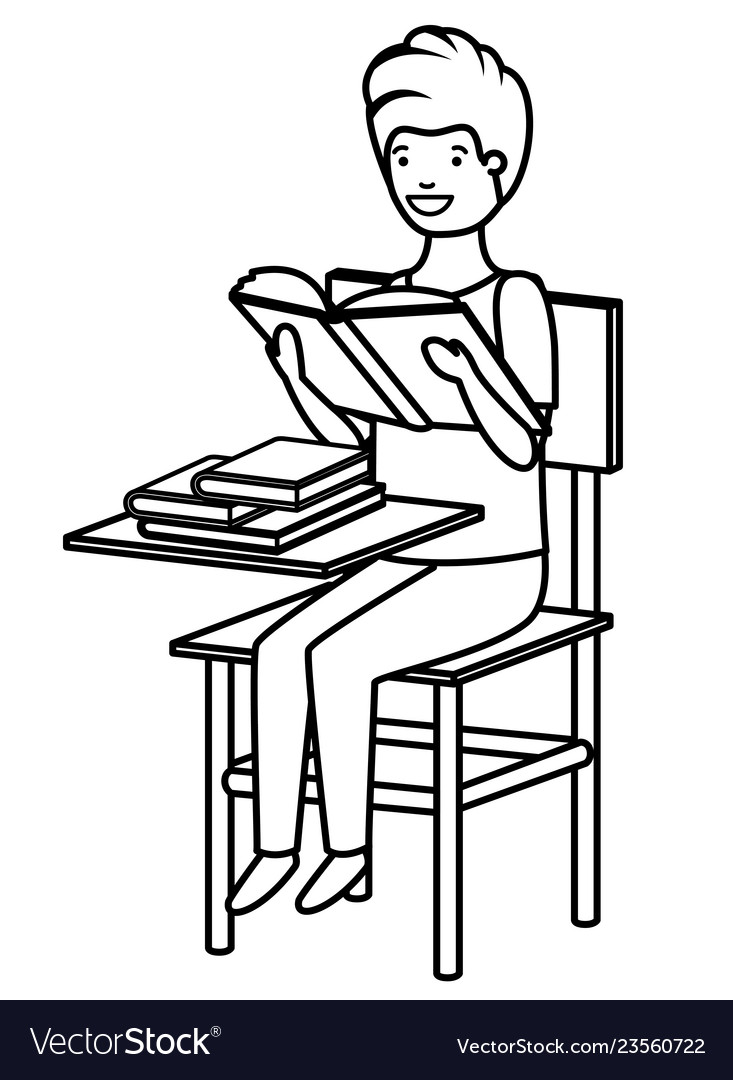 Young Student Boy Reading In School Chair Vector Image