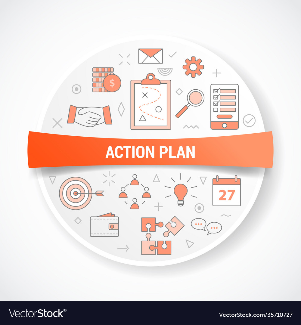 Business action plan with icon concept round Vector Image