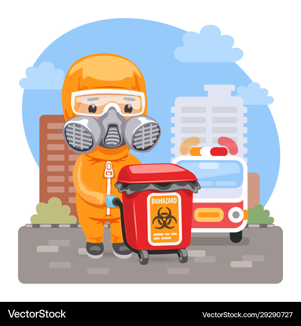 Cartoon medical biohazard worker Royalty Free Vector Image