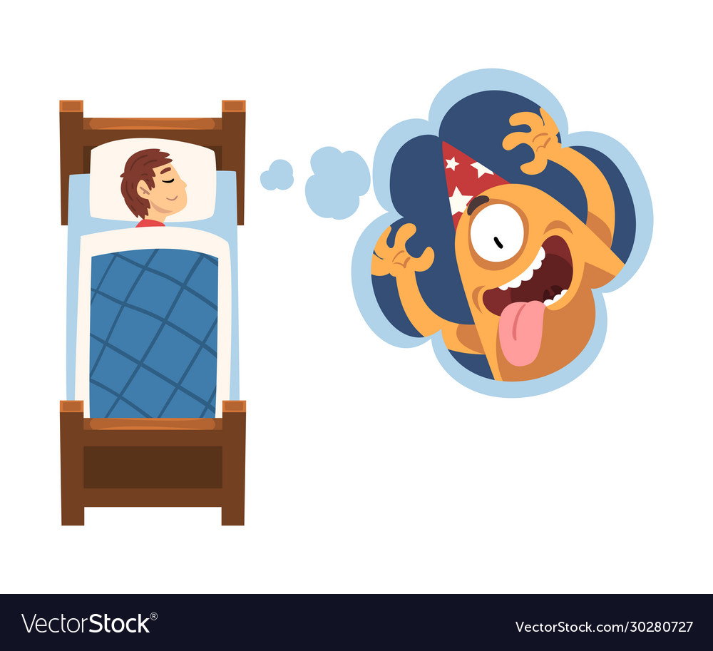 Cute girl sleeping in bed and dreaming about Vector Image