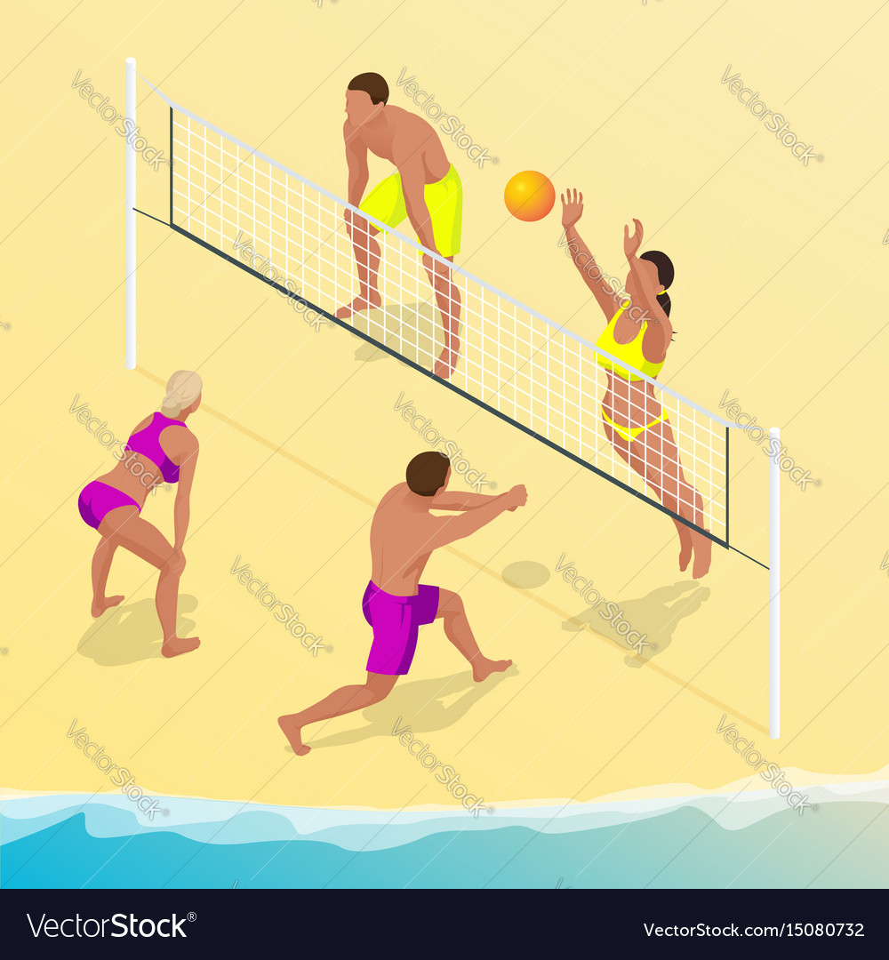 Beach volley ball player jumps on the net Vector Image