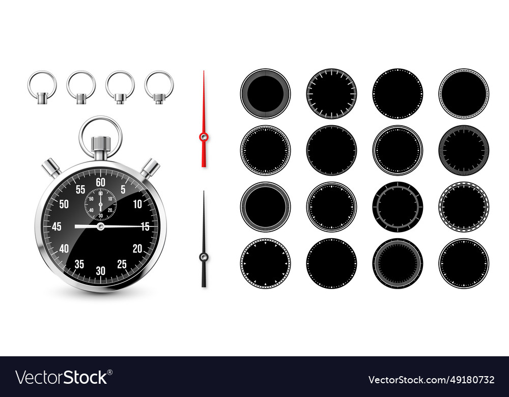 Classic stopwatch with clock faces shiny metal Vector Image
