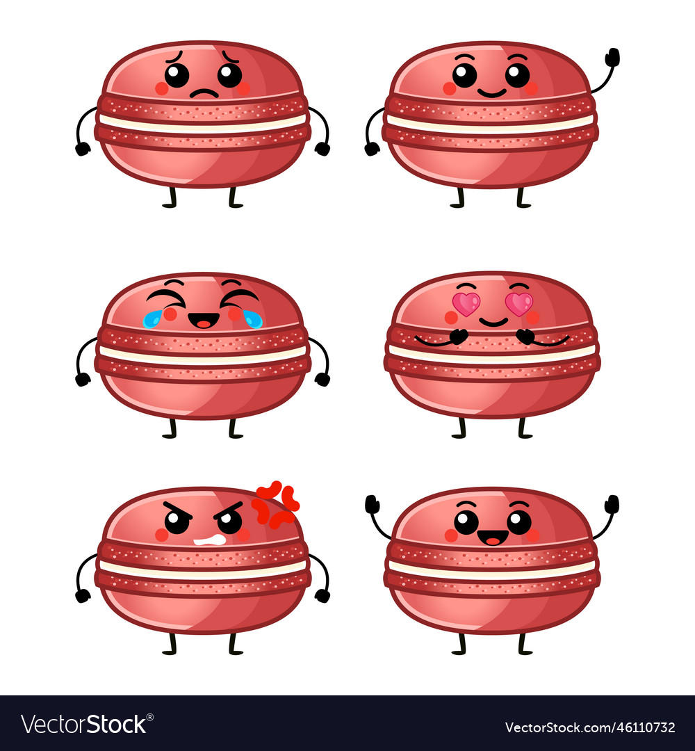 Kawaii cute macaroons characters set Royalty Free Vector