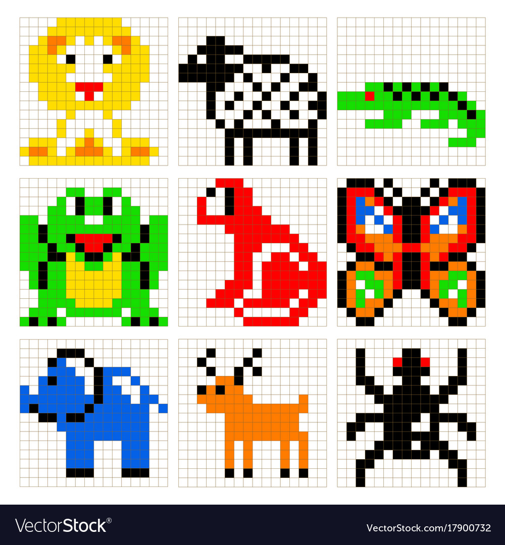 Pixel Art Animals Set Royalty Free Vector Image | Grid Pixel Art Animals |  sincovaga.com.br