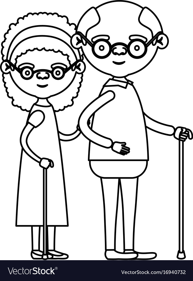 Sketch silhouette full body couple elderly Vector Image