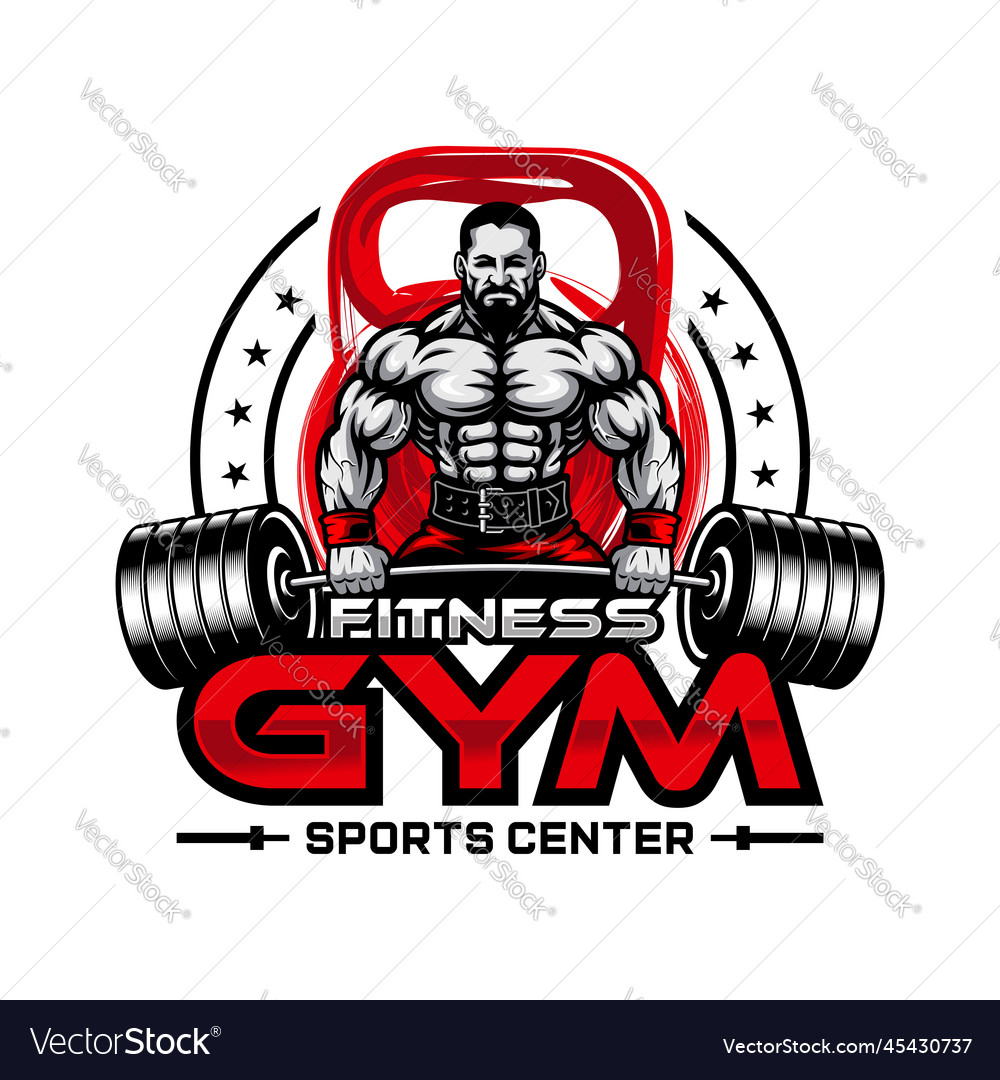 Bodybuilding emblem and gym logo design template Vector Image